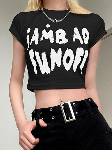 Letter Print Color Block Crop Top