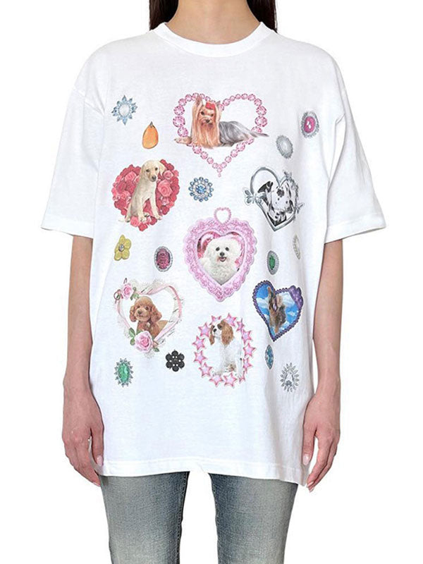 Colorful Cute Dog Printed Oversized T-Shirt