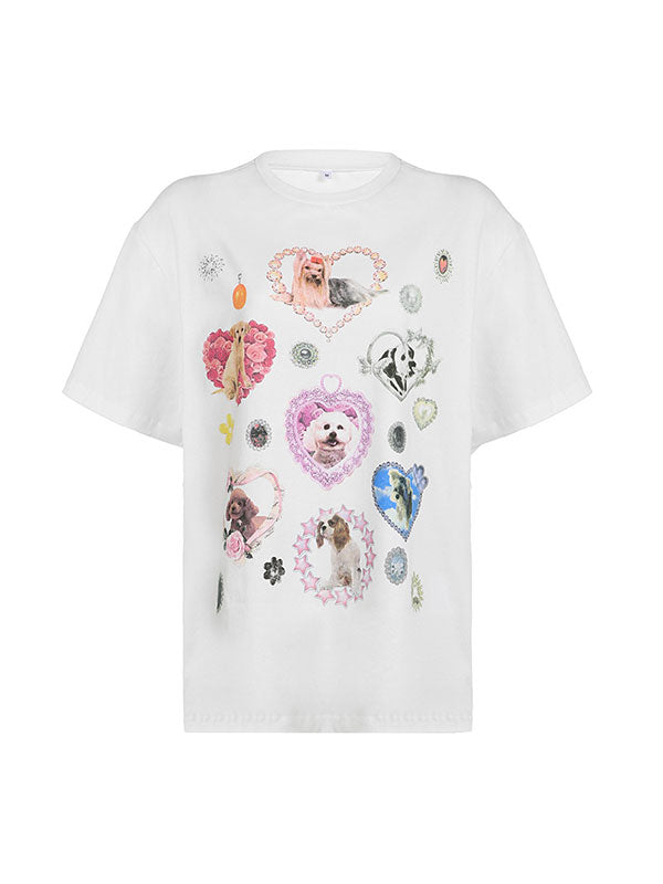 Colorful Cute Dog Printed Oversized T-Shirt