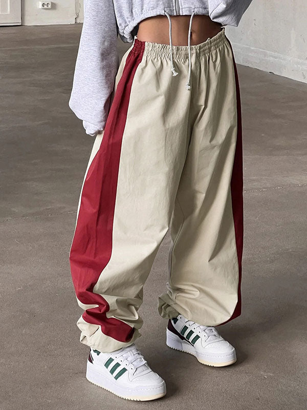 Color Block Elastic Waist Drawstring Pants