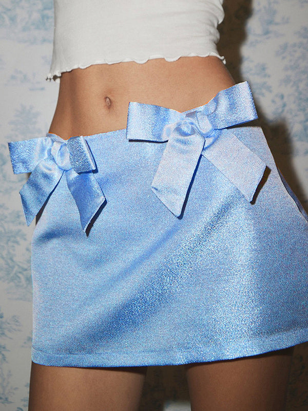 Vintage Plain Zipper Bow Skirt