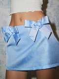 Vintage Plain Zipper Bow Skirt