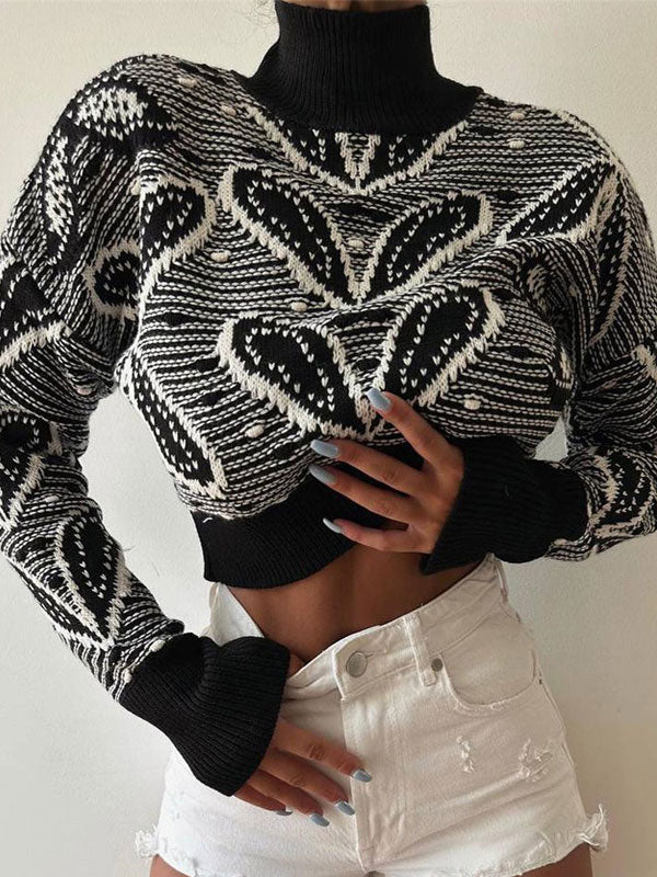 High Neck Abstract Print Sweaters