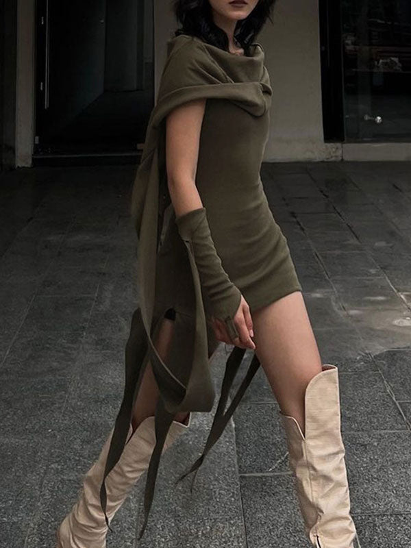 Hooded Collar Asymmetric Hem Dress