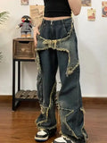 Star Graphic Print Vintage Vibe Style Jeans