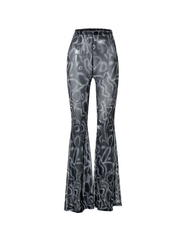 Abstract Print See Through Flared Pants -- YKIIY  CLOTHING