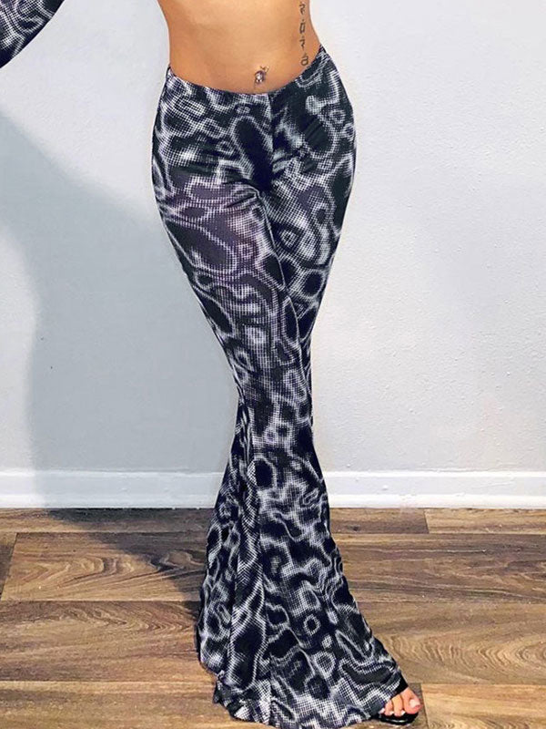 Abstract Print See Through Flared Pants -- YKIIY  CLOTHING