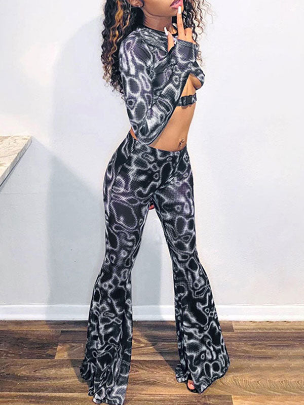 Abstract Print See Through Flared Pants -- YKIIY  CLOTHING