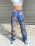 Abstract Printed Wide Leg Jeans -- YKIIY  CLOTHING