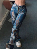 Abstract Printed Wide Leg Jeans -- YKIIY  CLOTHING