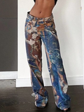 Abstract Printed Wide Leg Jeans -- YKIIY  CLOTHING