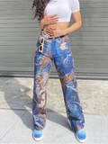 Abstract Printed Wide Leg Jeans -- YKIIY  CLOTHING