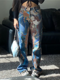 Abstract Printed Wide Leg Jeans -- YKIIY  CLOTHING