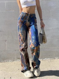 Abstract Printed Wide Leg Jeans -- YKIIY  CLOTHING