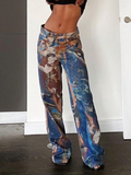 Abstract Printed Wide Leg Jeans -- YKIIY  CLOTHING