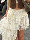 Asymmetric Hem Flounce Lace Skirt -- YKIIY  CLOTHING