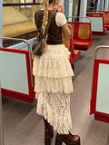 Asymmetric Hem Flounce Lace Skirt -- YKIIY  CLOTHING