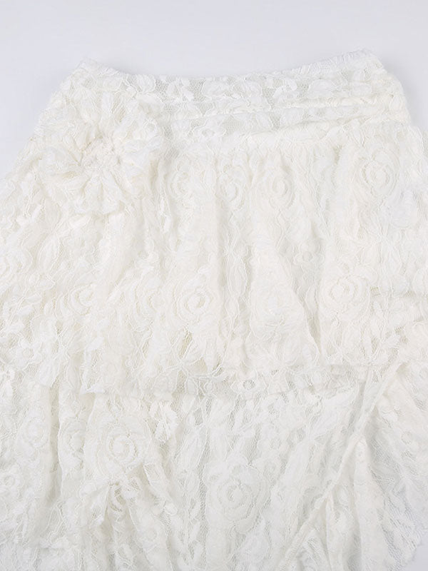 Asymmetric Hem Flounce Lace Skirt -- YKIIY  CLOTHING