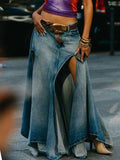 Asymmetric Hem High Slit Denim Maxi Skirt -- YKIIY  CLOTHING