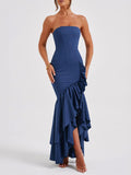 Asymmetric Hem Strapless Maxi Dress -- YKIIY  CLOTHING