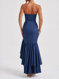 Asymmetric Hem Strapless Maxi Dress -- YKIIY  CLOTHING