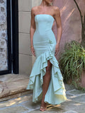 Asymmetric Hem Strapless Maxi Dress -- YKIIY  CLOTHING