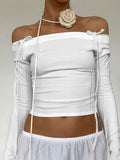 Balletcore Plain Off Shoulder Bow T-Shirt -- YKIIY  CLOTHING