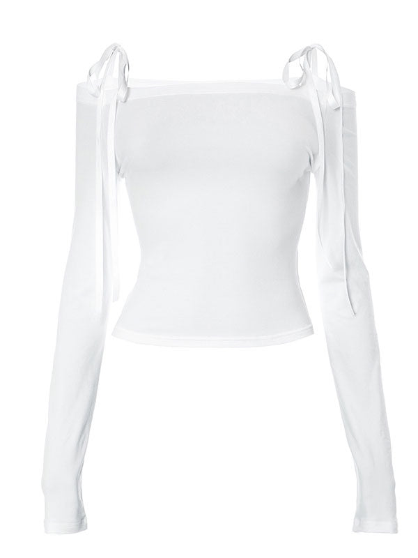 Balletcore Plain Off Shoulder Bow T-Shirt -- YKIIY  CLOTHING