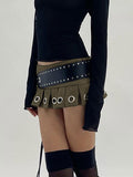 Belted Eyelet Metal Pleated Mini Skirt -- YKIIY  CLOTHING