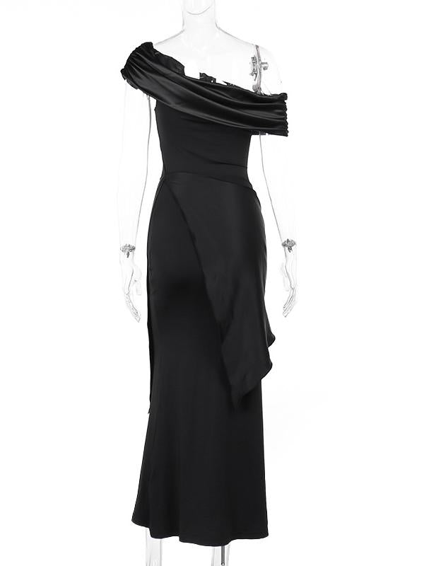 Black Strapless Waist Maxi Dress -- YKIIY  CLOTHING