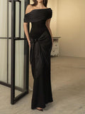 Black Strapless Waist Maxi Dress -- YKIIY  CLOTHING