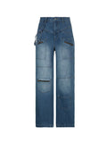 Blue Wash Patchwork Baggy Cargo Jeans -- YKIIY  CLOTHING