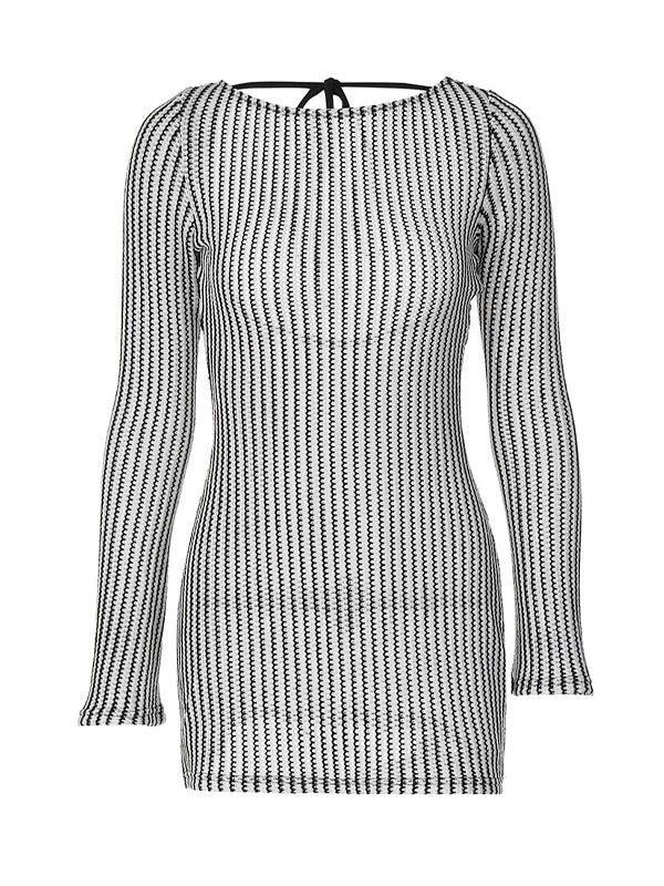 Boat Neck Backless Striped Mini Dress -- YKIIY  CLOTHING