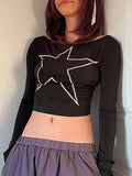 Boat Neck Exposed Navel Star T-Shirt -- YKIIY  CLOTHING