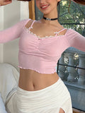 Bow Off Shoulder Spaghetti Strap T-Shirt -- YKIIY  CLOTHING