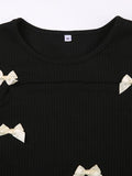 Bow Patchwork Lace Up T-Shirt -- YKIIY  CLOTHING