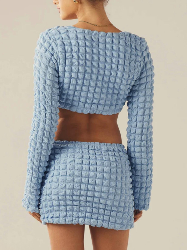 Bubble Grid Scoop Neck Two Piece Set -- YKIIY  CLOTHING