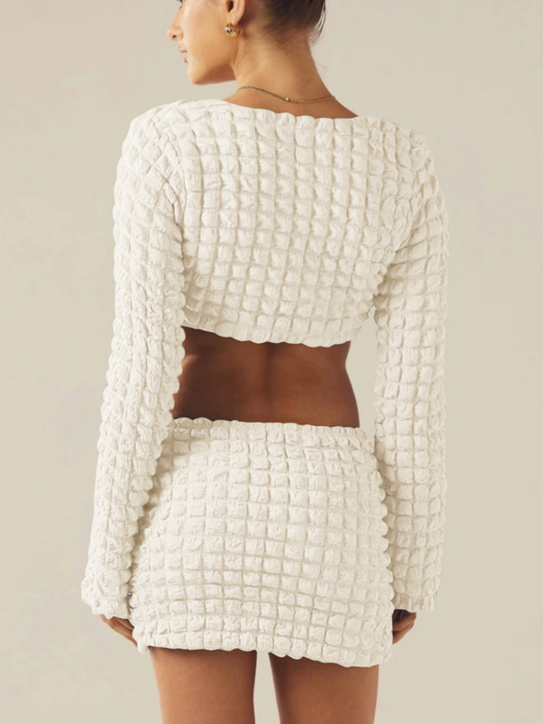 Bubble Grid Scoop Neck Two Piece Set -- YKIIY  CLOTHING