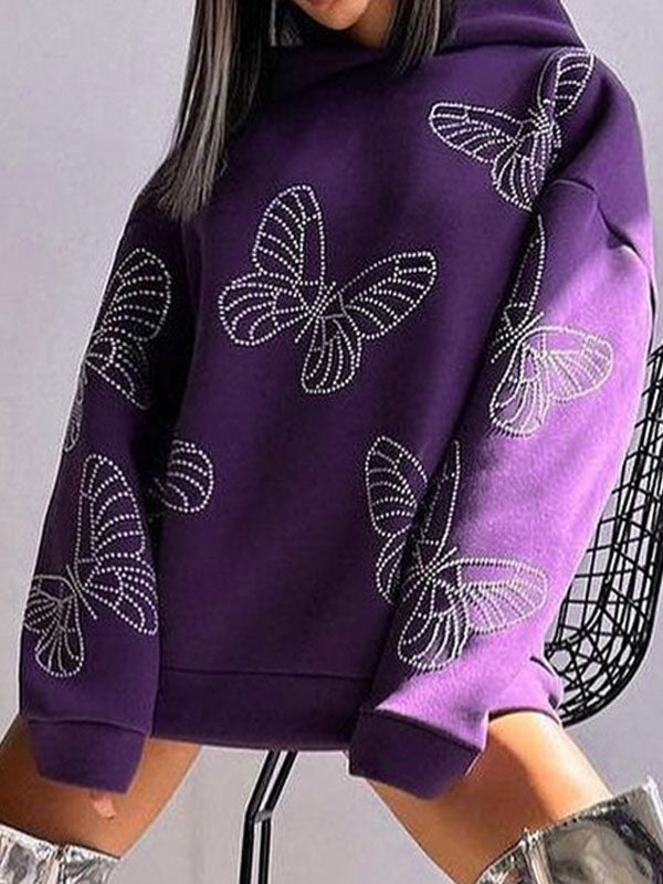 Butterfly Diamante Batwing Sleeve Hoodie -- YKIIY  CLOTHING