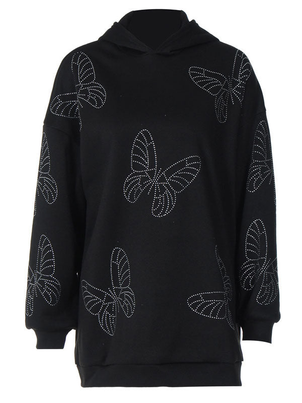 Butterfly Diamante Batwing Sleeve Hoodie -- YKIIY  CLOTHING