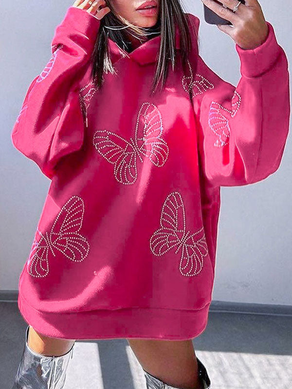 Butterfly Diamante Batwing Sleeve Hoodie -- YKIIY  CLOTHING