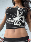 Butterfly Exposed Navel Two Piece Set -- YKIIY  CLOTHING