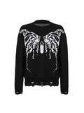 Butterfly Loose Frayed Trim Sweater -- YKIIY  CLOTHING