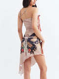 Butterfly Print Asymmetric Hem Dress -- YKIIY  CLOTHING