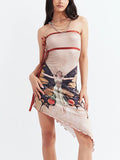 Butterfly Print Asymmetric Hem Dress -- YKIIY  CLOTHING