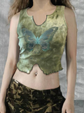 Butterfly Print Irregular Contrast Color Tank Top -- YKIIY  CLOTHING