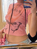 Butterfly Printed Exposed Navel T-Shirt -- YKIIY  CLOTHING