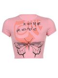 Butterfly Printed Exposed Navel T-Shirt -- YKIIY  CLOTHING