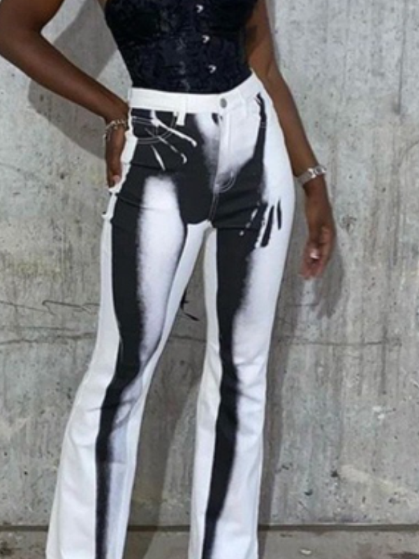 Button Abstract Printed Flared Pants -- YKIIY  CLOTHING