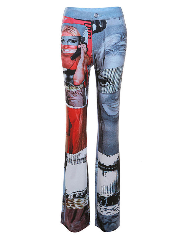 Button Zipper Print Color Block Pants -- YKIIY  CLOTHING